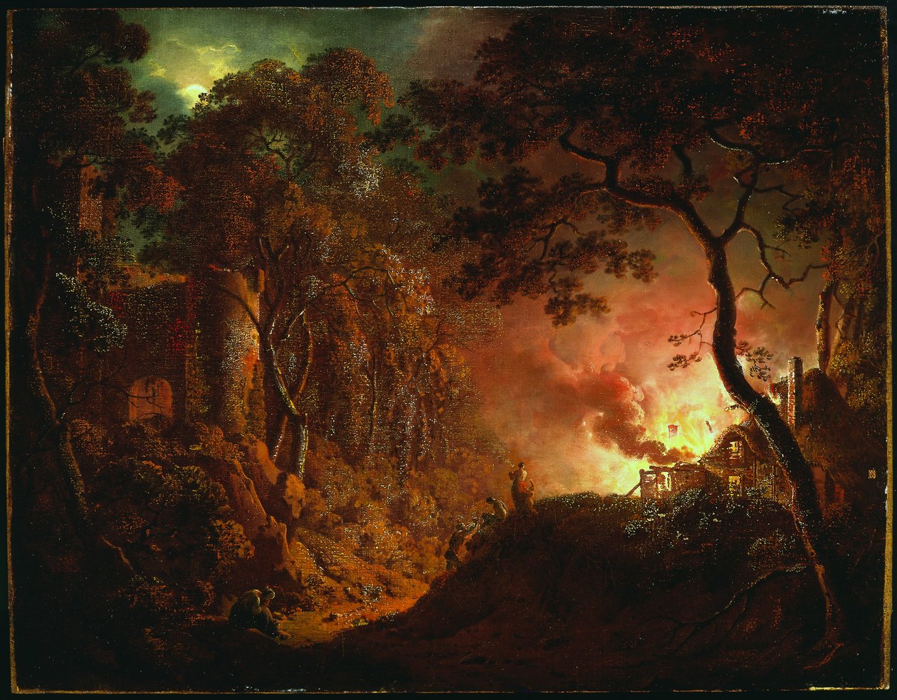 Hytte i brann, ca. 1786-87 av Joseph Wright of Derby