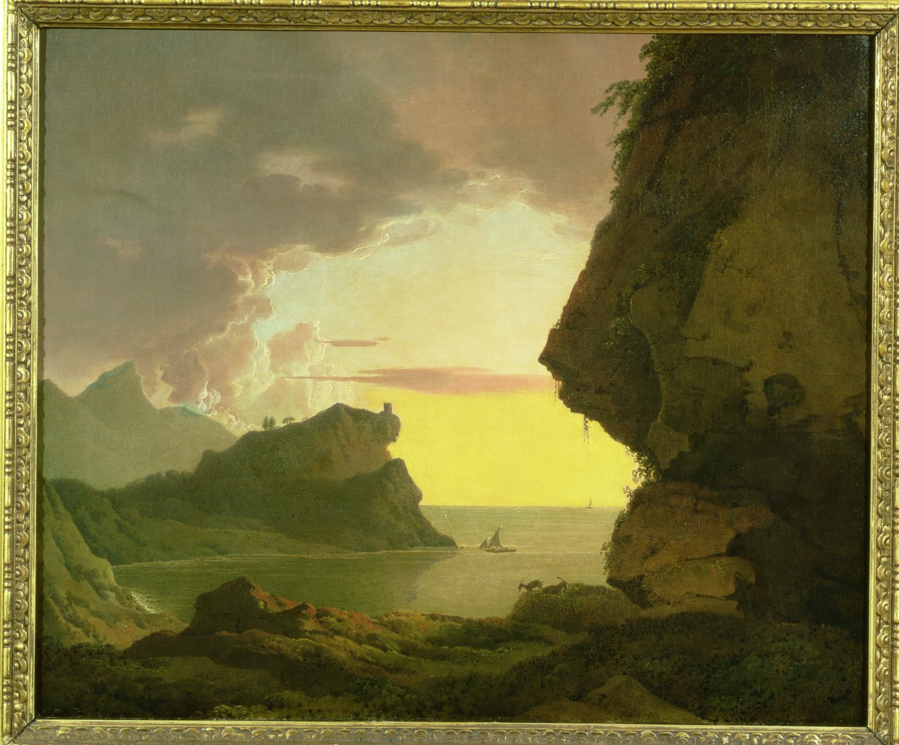 Solnedgang på kysten nær Napoli, ca. 1785-90 av Joseph Wright of Derby