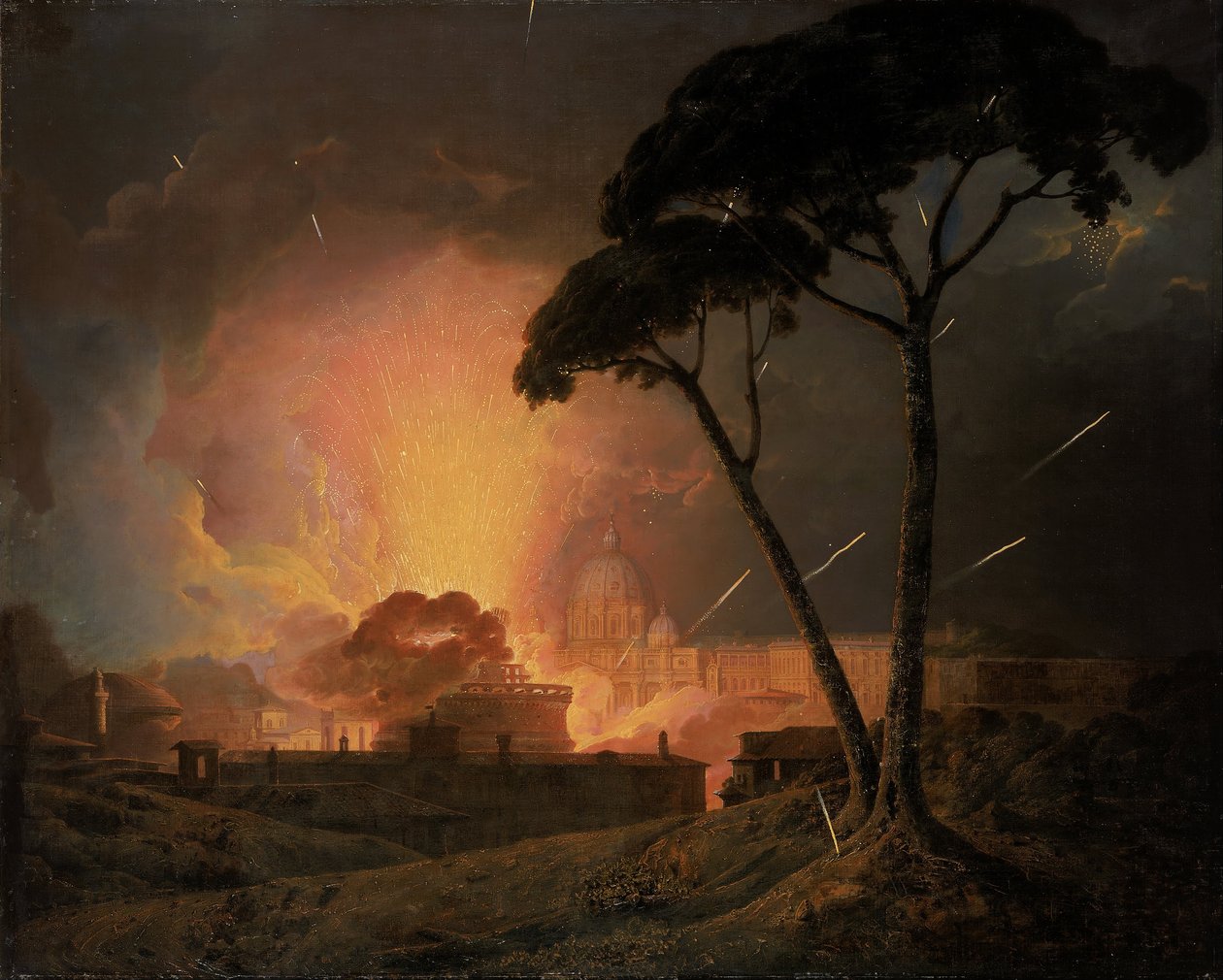 Den årlige Girandola på Castel Sant’Angelo, Roma av Joseph Wright of Derby