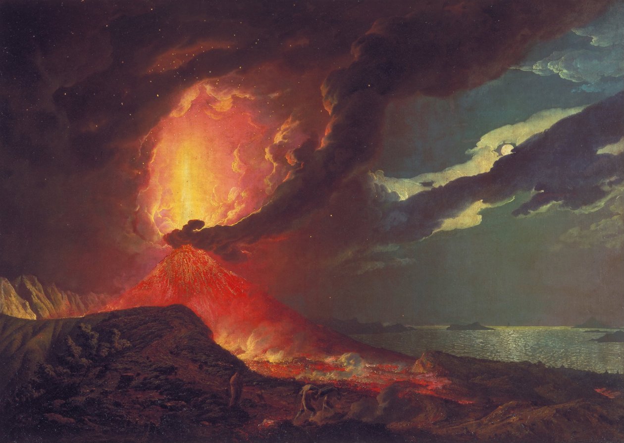 Vesuv i utbrudd, med utsikt over øyene i Napolibukten av Joseph Wright of Derby