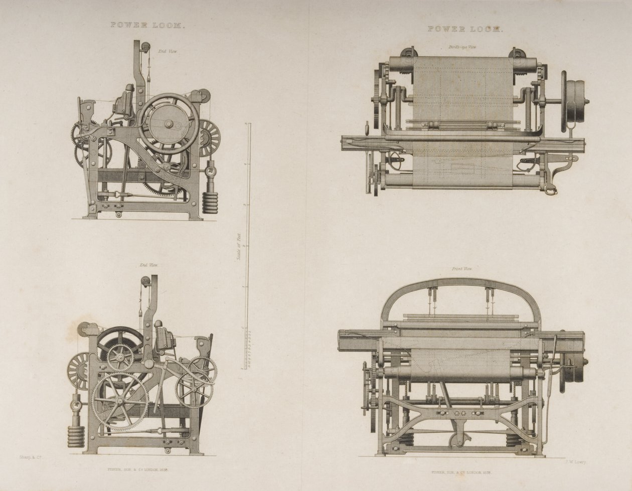 Four Views of the Power Loom, ca. 1830 (litografi) av Joseph Wilson Lowry