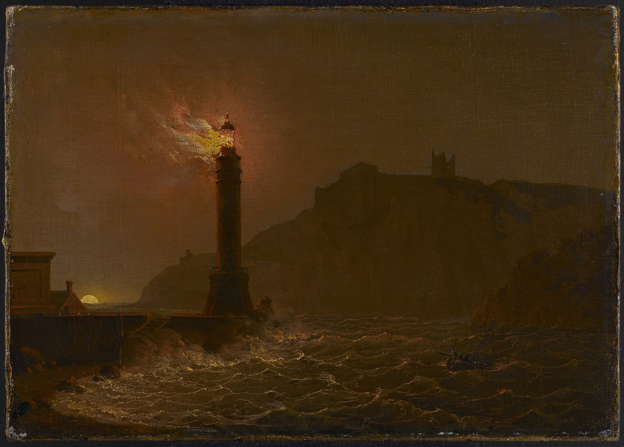 Et fyrtårn i brann om natten av Joseph Wright of Derby