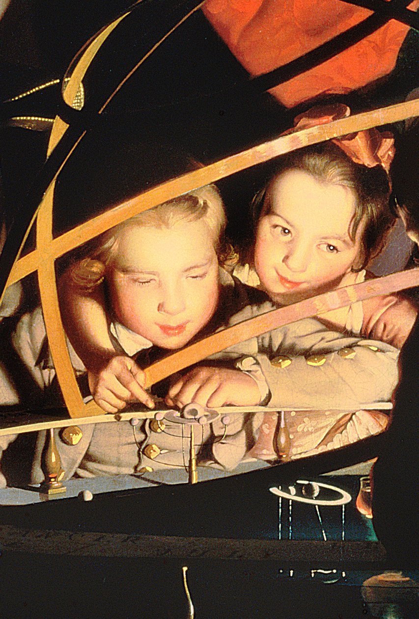 Barn som inspiserer Orrery, c.1766 olje på lerret detalj av 4262 av Joseph Wright of Derby
