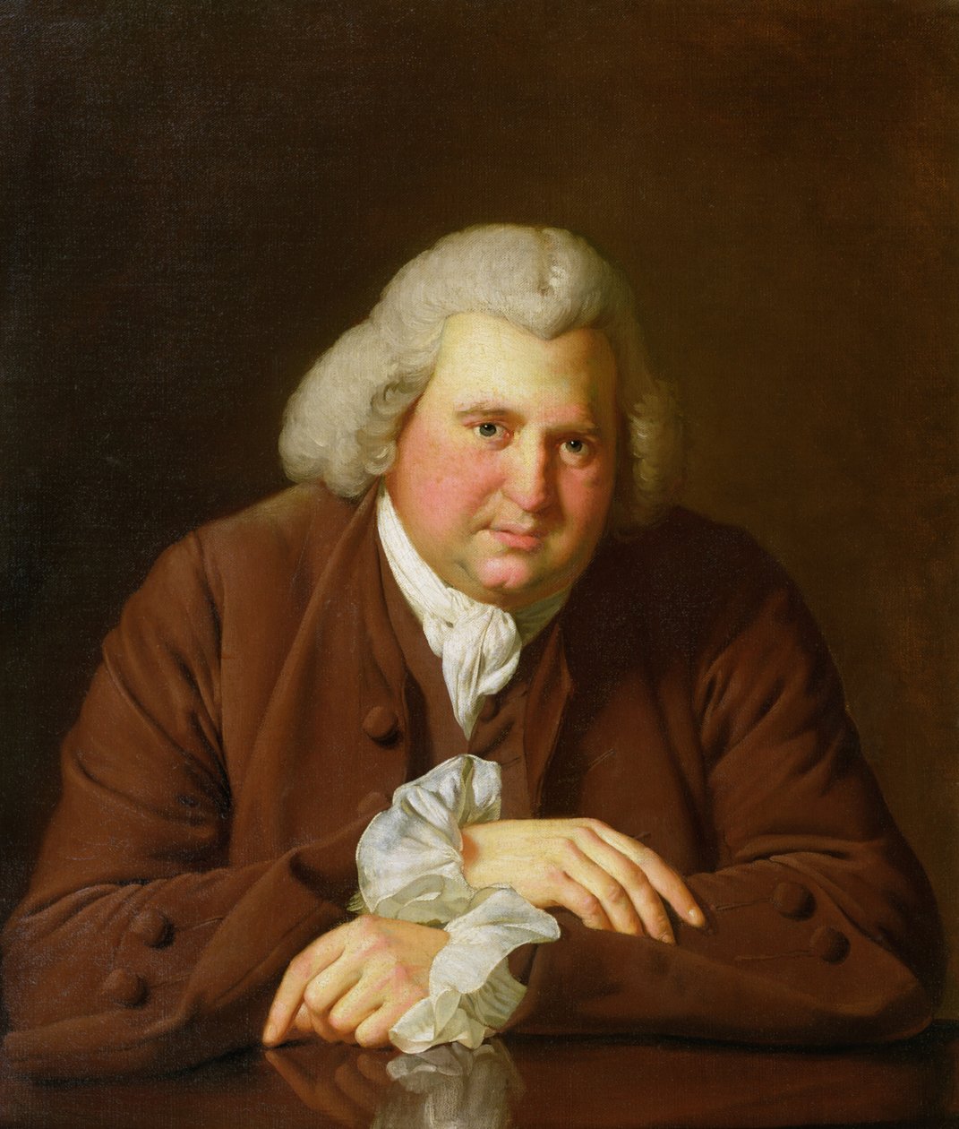 Portrett av Dr Erasmus Darwin (1731-1802) vitenskapsmann, oppfinner og poet, bestefar til Charles Darwin, ca. 1770 av Joseph Wright of Derby