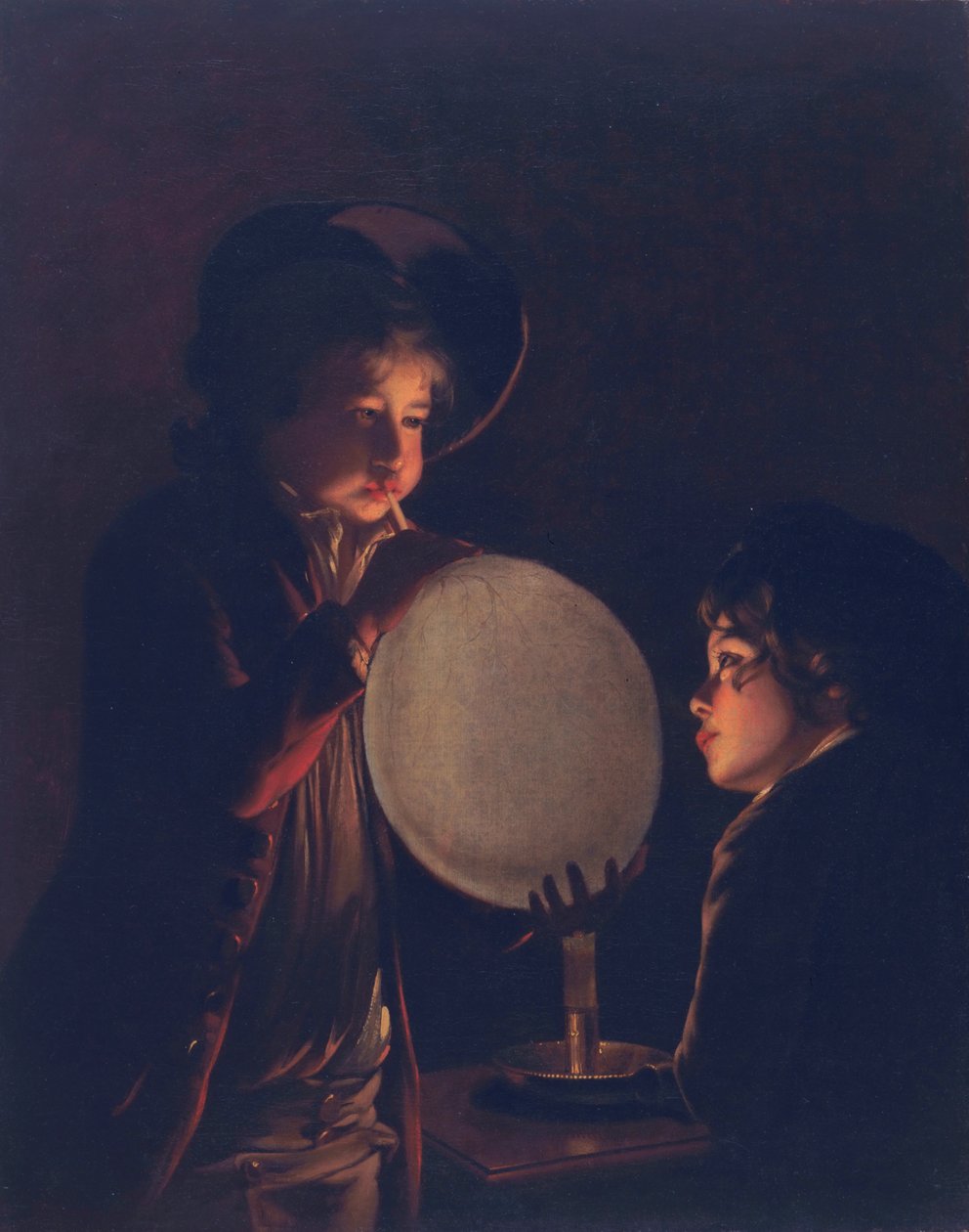 To gutter ved levende lys, blåser en blære, ca. 1767-73 av Joseph Wright of Derby