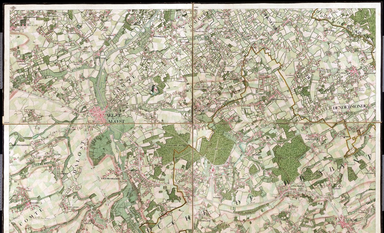 Kart over Aelst ou Alost - Aalst, Belgia av Joseph de Ferraris