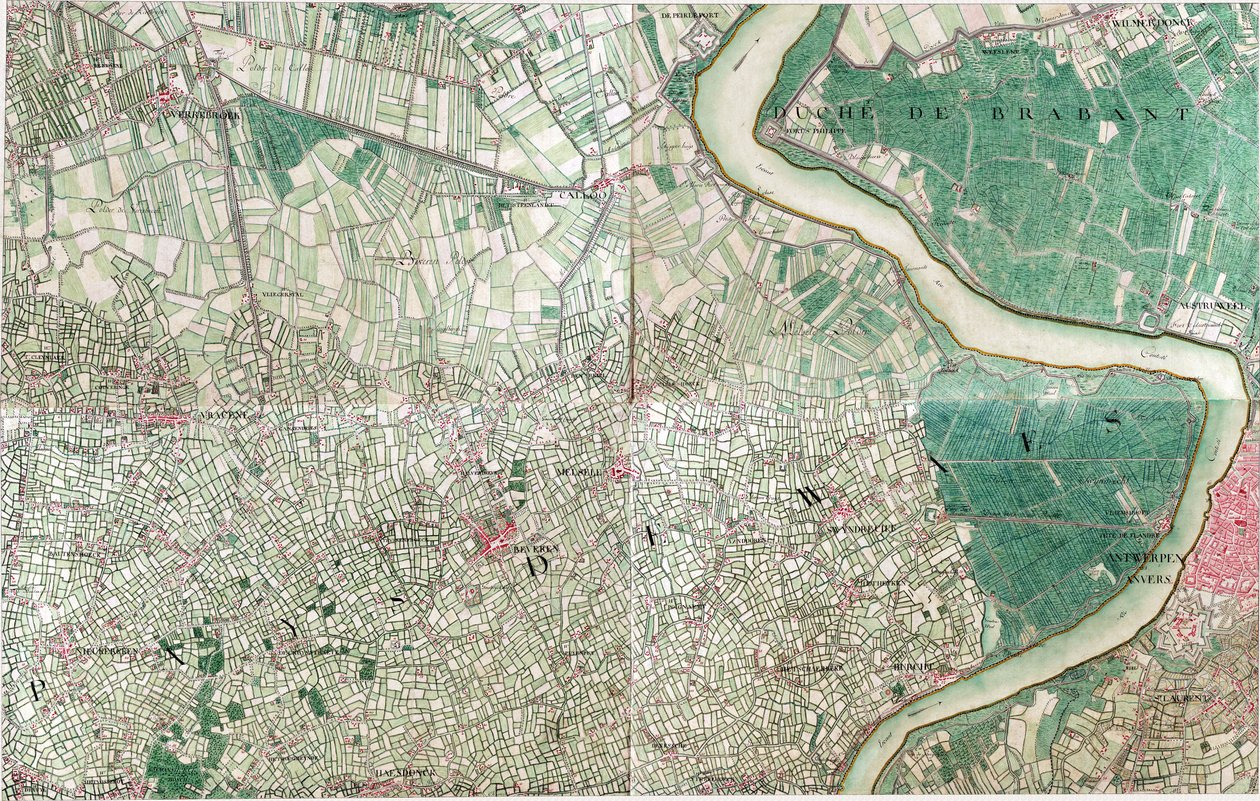 Kart over Antwerpen, Belgia av Joseph de Ferraris
