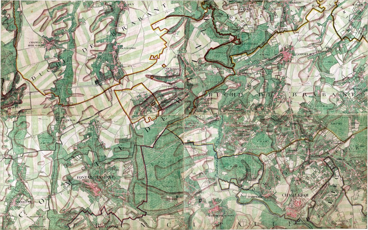 Kart over Charleroi, Belgia av Joseph de Ferraris