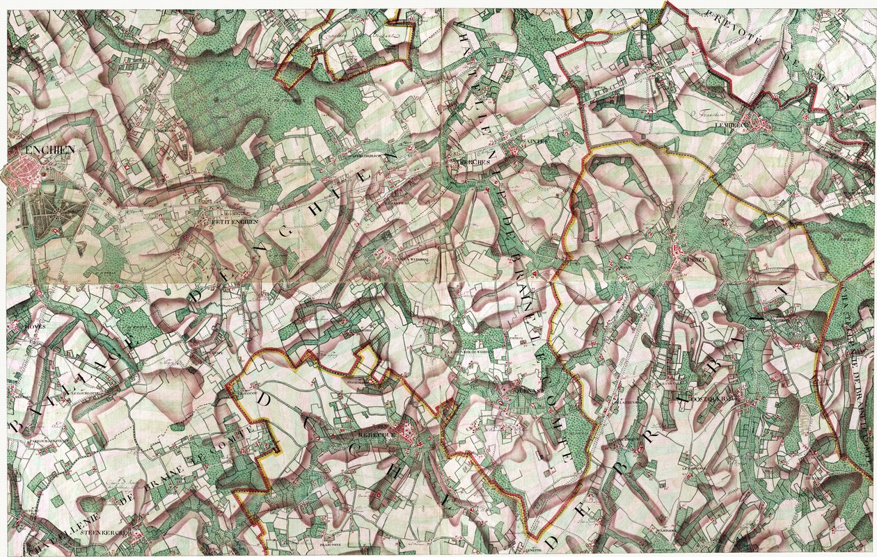 Kart over Enghien, Belgia av Joseph de Ferraris
