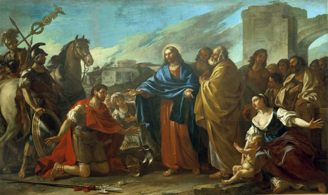 Kristi mirakler: "" Høvedsmannen ved Kristi føtter" av Joseph Marie, the Elder Vien