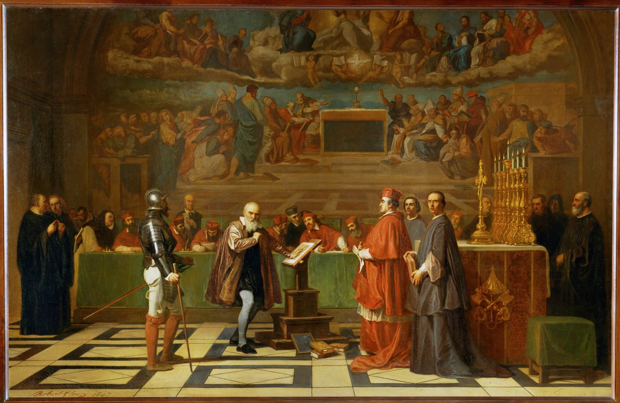 Galileo Galilei foran Det hellige embete i Vatikanet … av Joseph-Nicolas Robert-Fleury