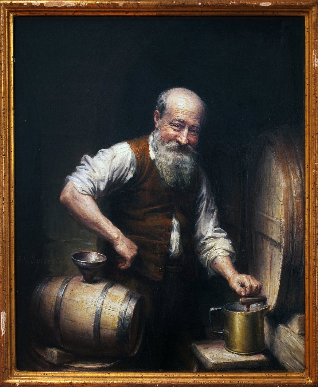 Vinmaker i kjelleren hans. Maleri av Joseph Noel Sylvestre (1847-1926), olje på lerret, sent på 1800- og 1900-tallet. Fransk kunst. Musee des Beaux Arts de Beziers, Hotel Fayet. av Joseph Noel Sylvestre