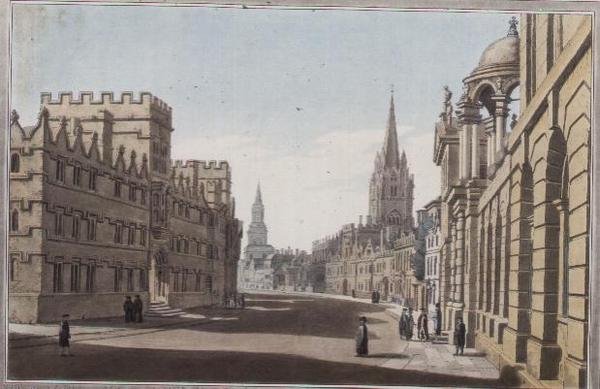 Utsikt over High Street i Oxford, gravert av J. C. Stadler (fl.1780-1812), publisert 1793 (gravering) av Joseph (after) Farington