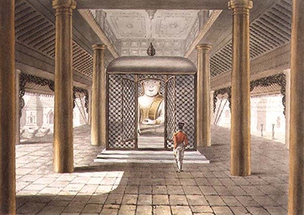 En soldat som står i et Rangoon-tempel, gravert av George Hunt av Joseph (after) Moore