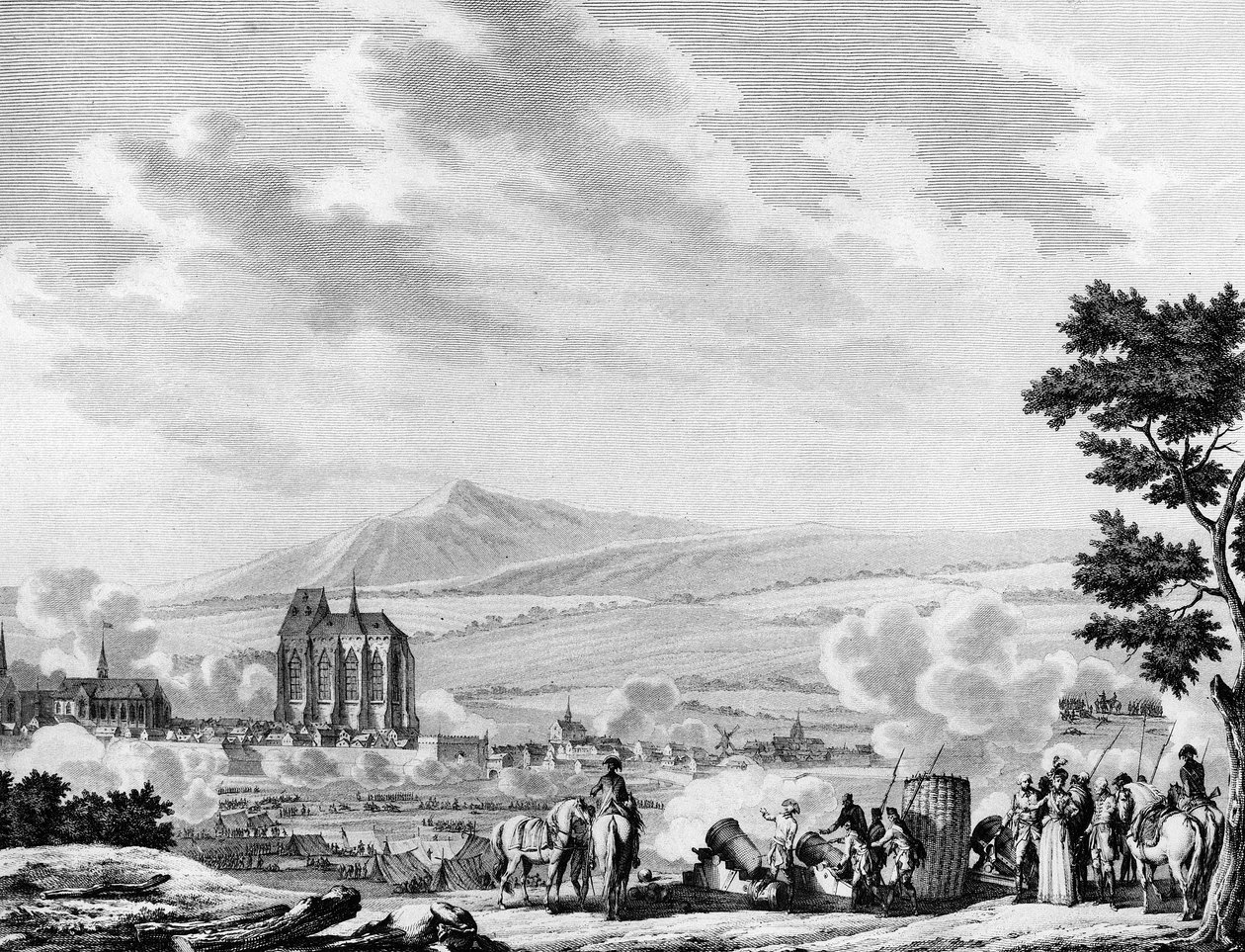 Fransk revolusjon og ankomst av de kontrarevolusjonære styrkene til den østerrikske hæren: Bombardement av byen Lille (25. september av Joseph (after) Swebach Desfontaines