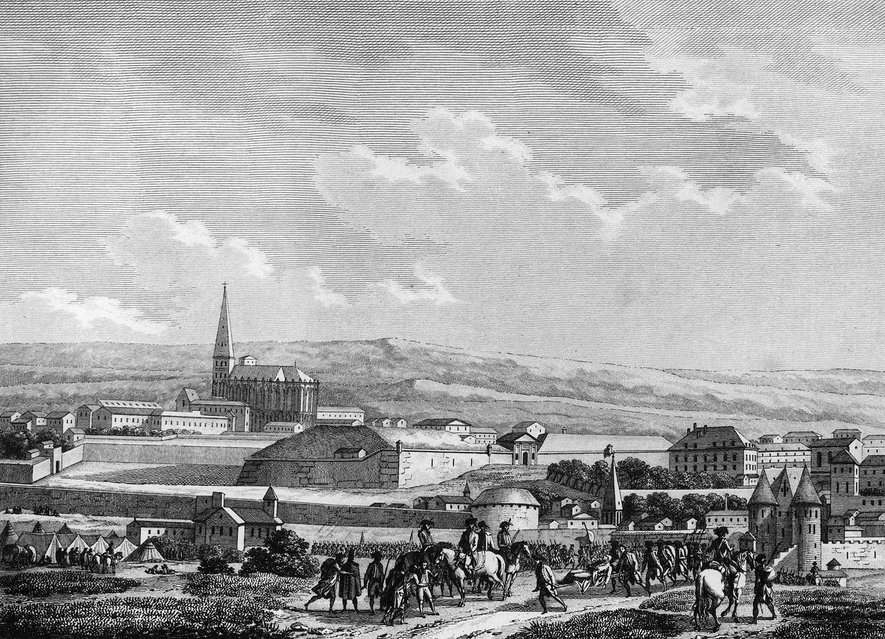 Fransk revolusjon og kontrarevolusjonære bevegelser. Den prøyssiske Armee i slaget ved Verdun: Erobring av Verdun og død av Nicolas Joseph Beaurepaire Fransk offiser (1740-1792), sjef for torget 2. september av Joseph (after) Swebach Desfontaines