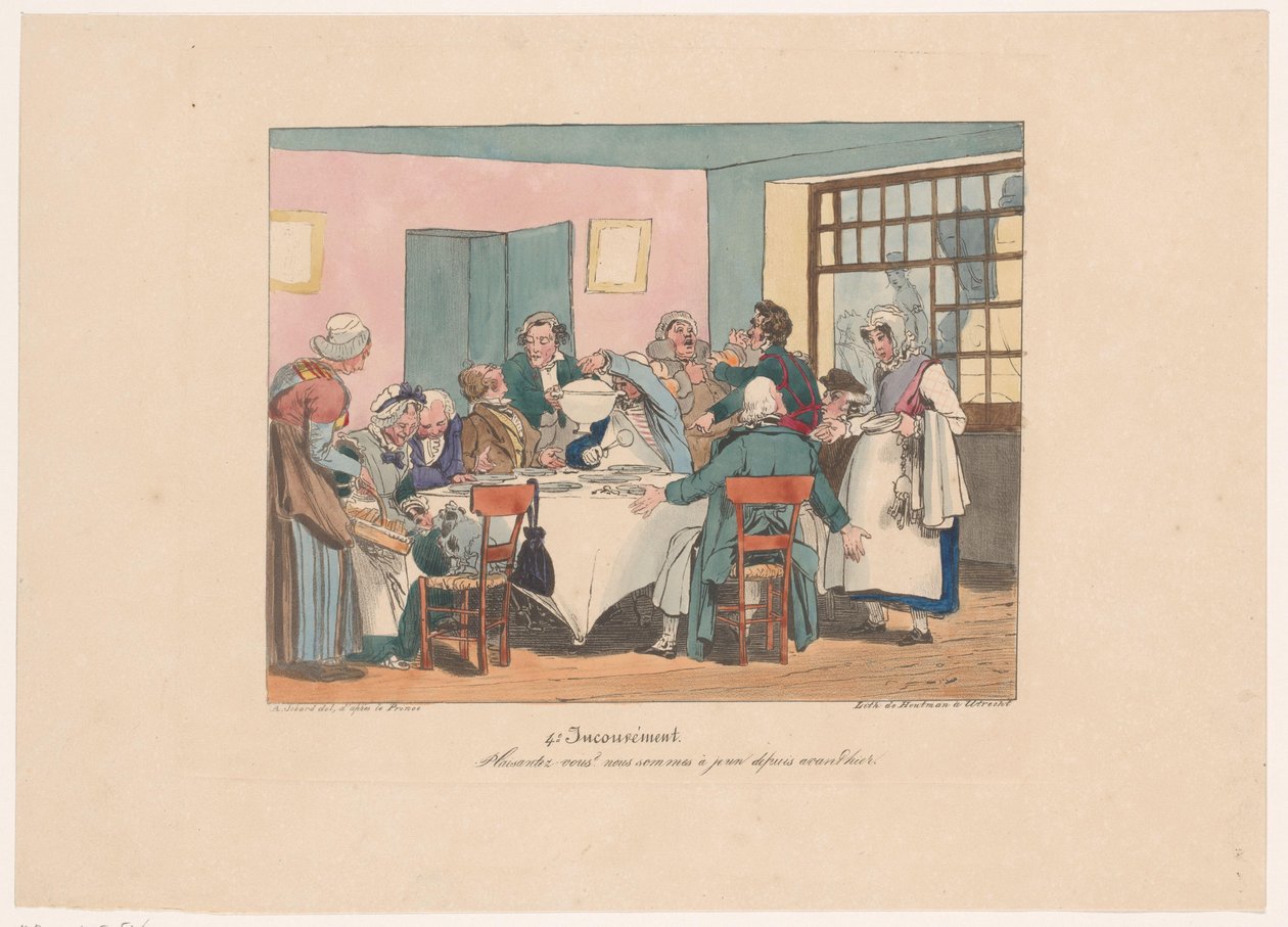 Selskap ved bordet mens du faster Plaisantez-vous? Nous sommes à jeun depuis avanthier (tittel på objekt) Upraktisk (serietittel) Inconvénient (serietittel på objekt) av Joseph Ambroise Jobard