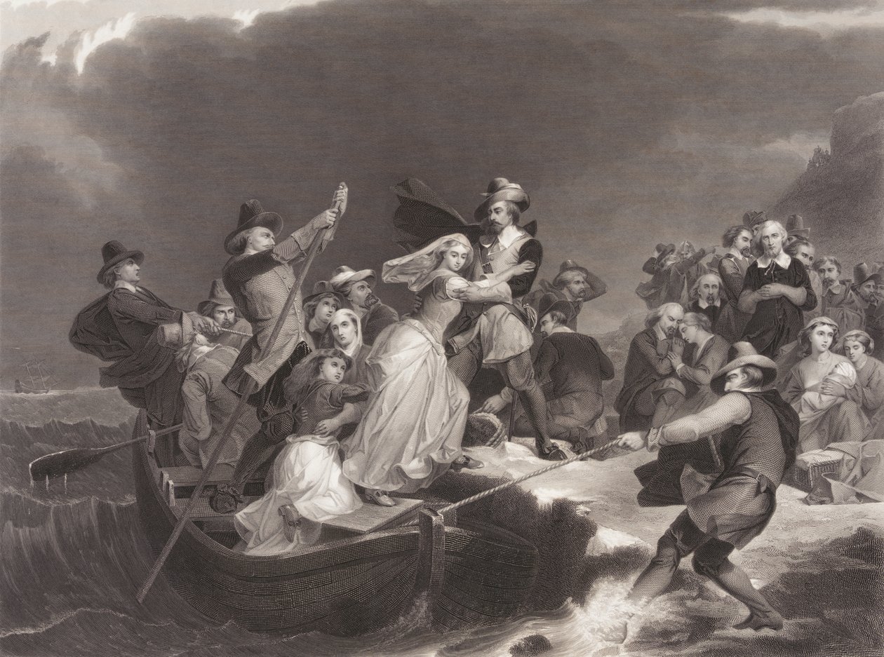Pilegrimene lander ved Plymouth Rock i 1620 av Joseph Andrews