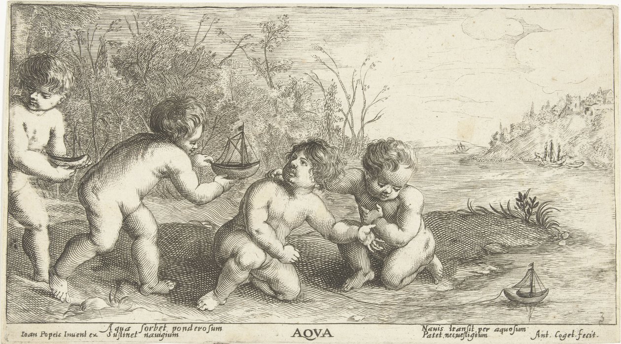 Barn som leker med båter Aqva (tittel på objekt) av Joseph Antoine Cochet