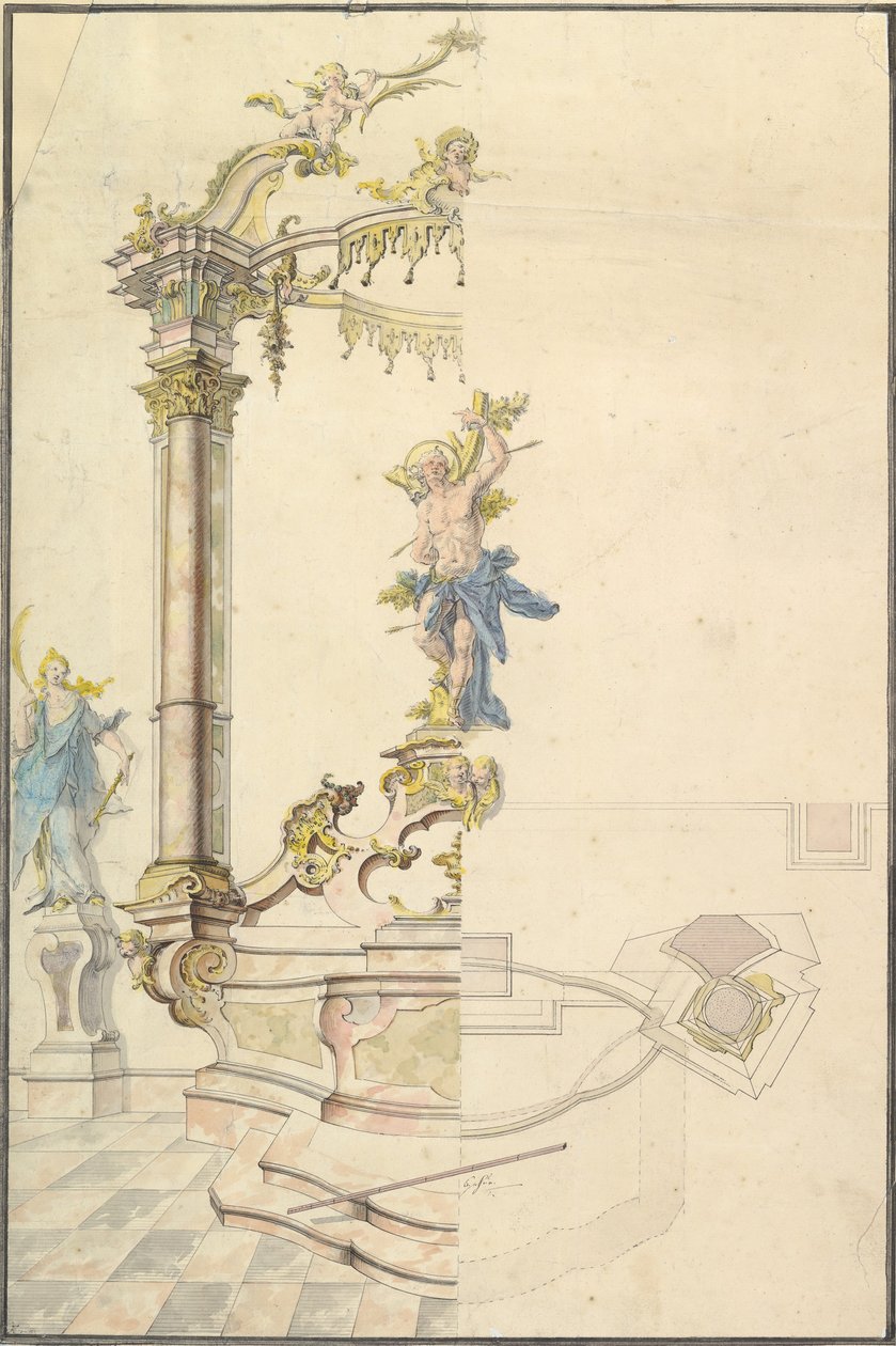 Design for en altertavle med en figur av St. Sebastian, 1741. av Joseph Anton Feuchtmayer
