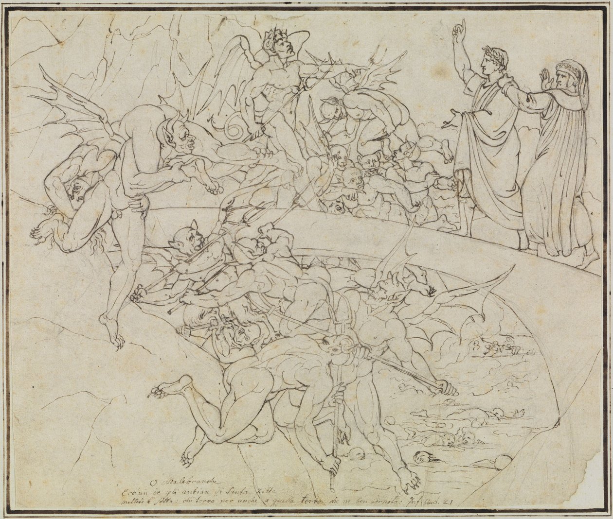 Ved bedragernes bekinnsjø, rådsmedlemmet fra Lucca (Dantes Inferno, sang 21, vers 34) av Joseph Anton Koch