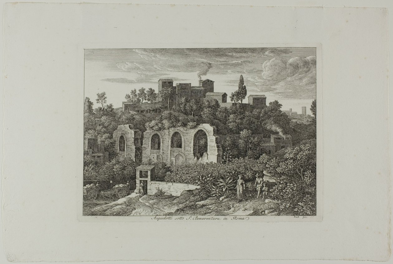 Akvedukten under klosteret St. Bonaventura i Roma, plate ti fra Die Römische Ansichten av Joseph Anton Koch