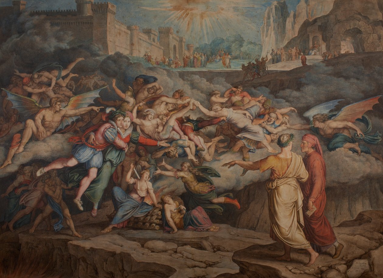 Dante og Virgil i helvetes andre sirkel, 1823. av Joseph Anton Koch