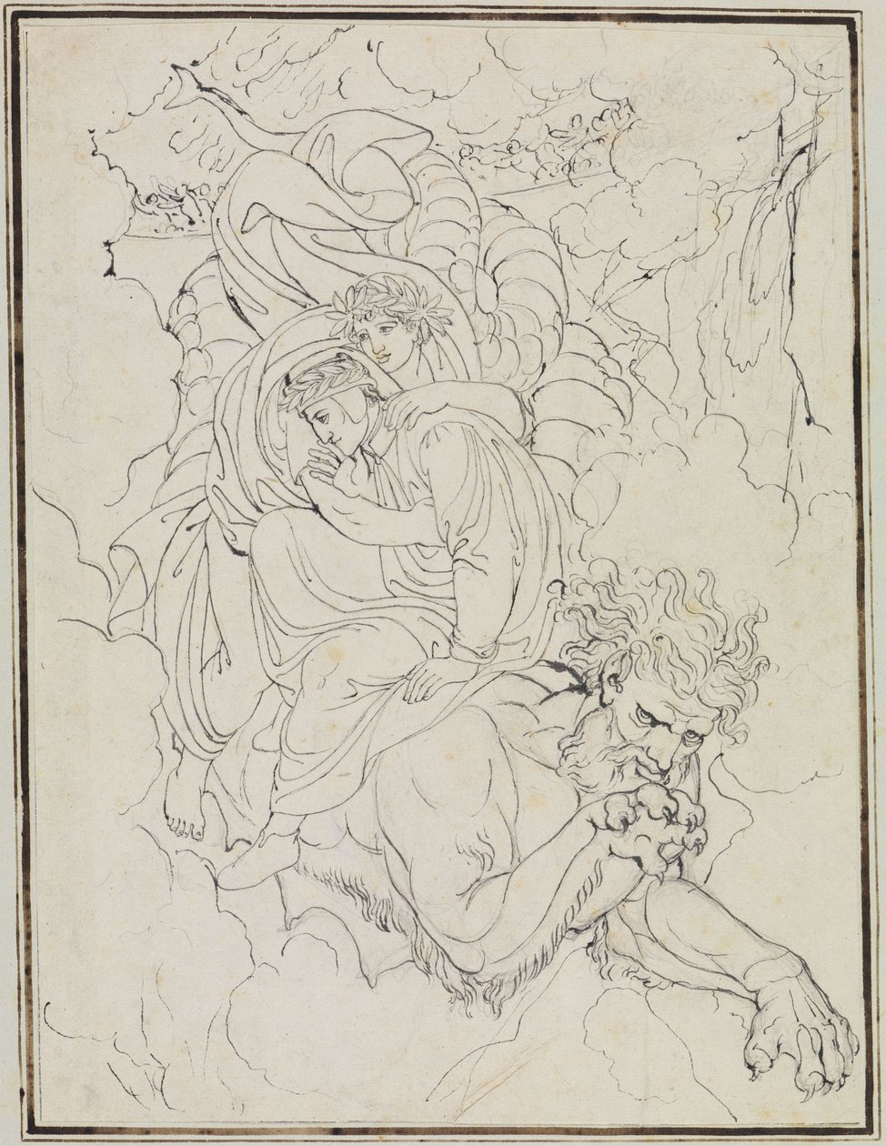 Dante og Vergil på Geryons rygg (Dante, Inferno, sang 17, vers 94) av Joseph Anton Koch