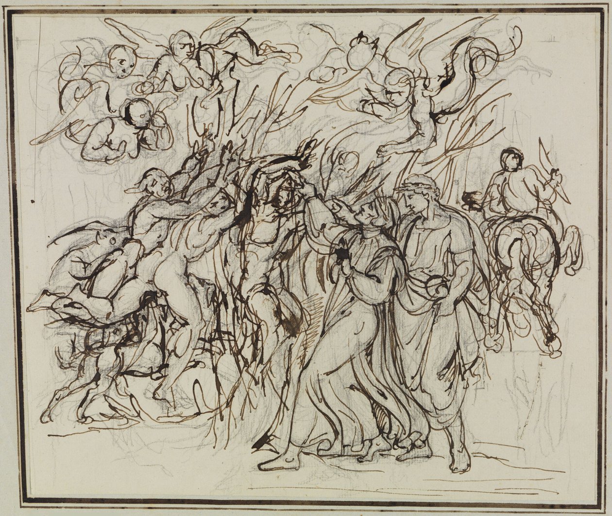 Dante og Vergil i selvmordernes skog (Dantes Inferno, sang 13, vers 31) av Joseph Anton Koch