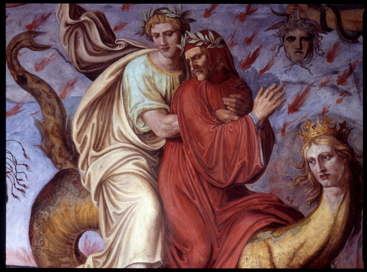Dantes guddommelige komedie - Detalj som representerer forfatteren. Fresco av Joseph Anton Koch, Casino Massimo, Roma av Joseph Anton Koch