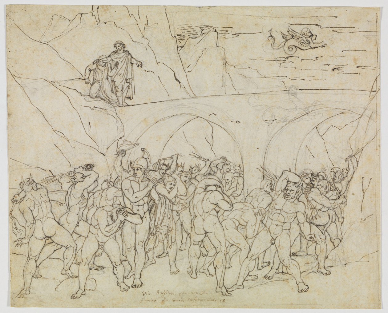 Koblere, svindlere og smigrere pisket av djevler (Dantes Inferno, Canto 18, V 79) av Joseph Anton Koch