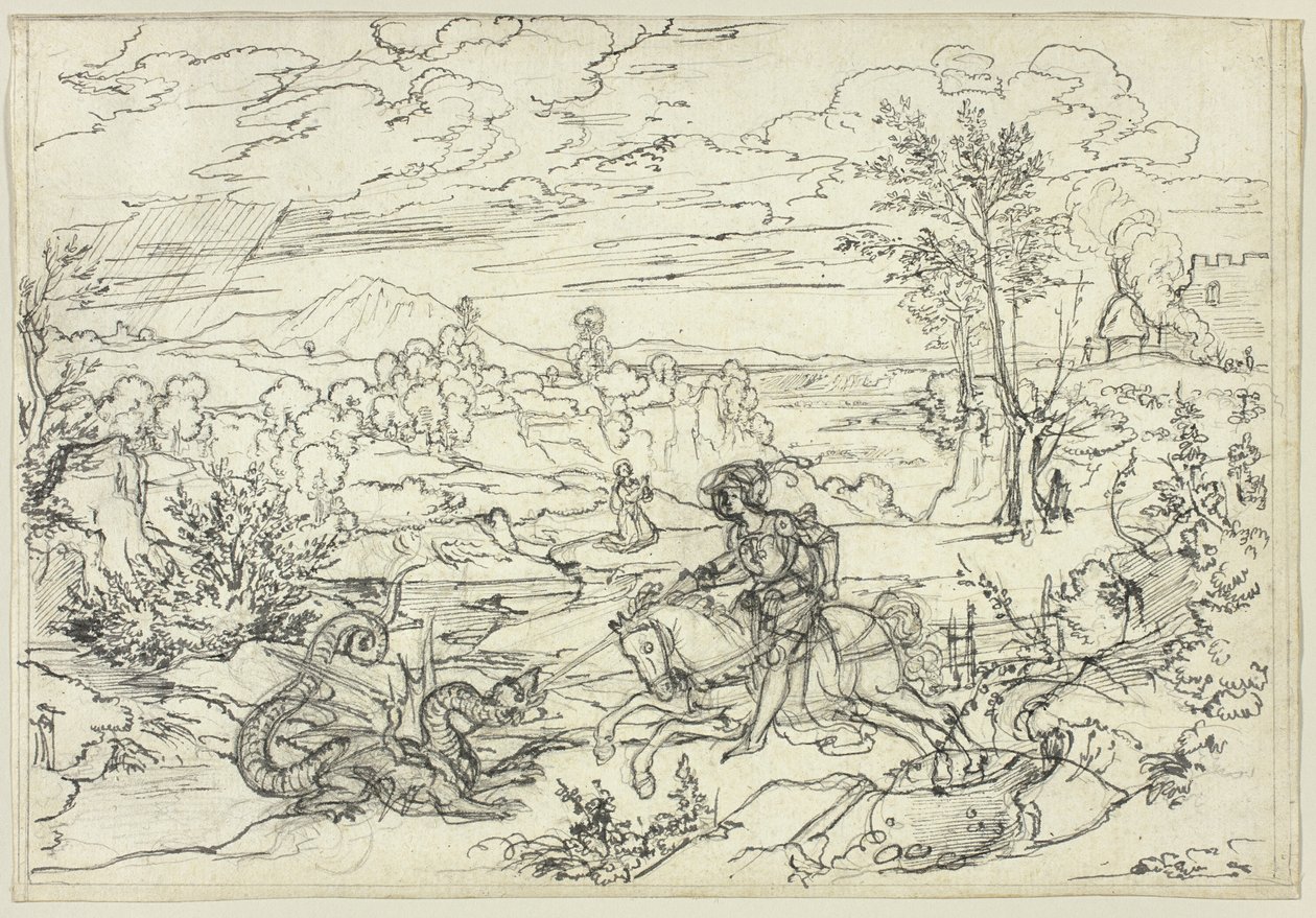 Landskap med Saint George and the Dragon og Monte Soratte av Joseph Anton Koch