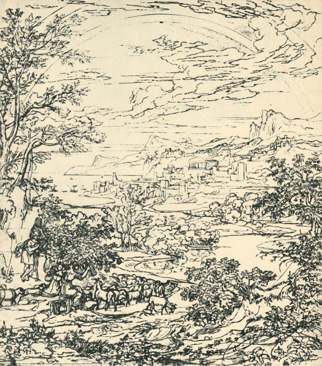 Landskap med regnbue, slutten av 1700-begynnelsen av 1800-tallet, 1943. av Joseph Anton Koch