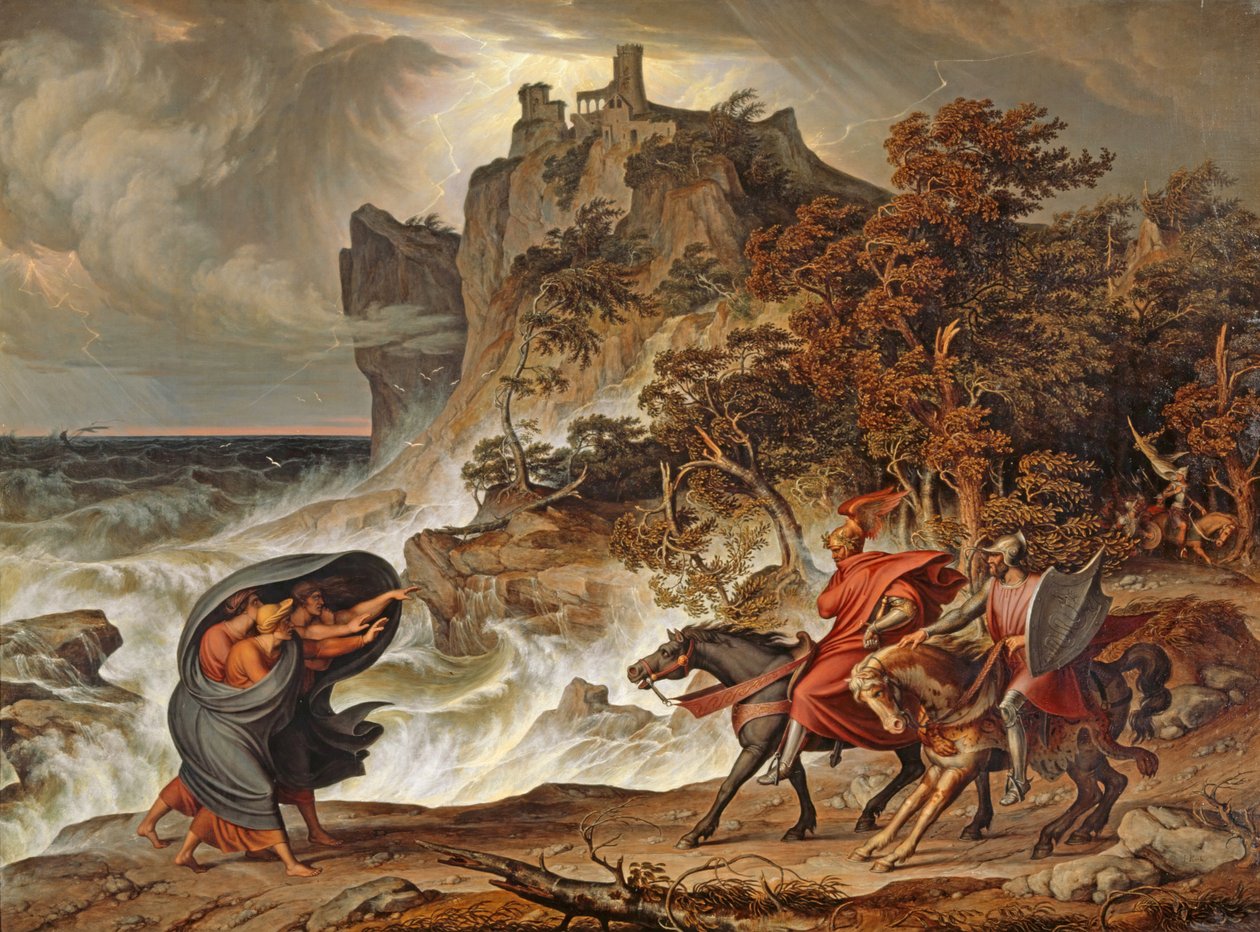 Macbeth og heksene, 1829-30 av Joseph Anton Koch