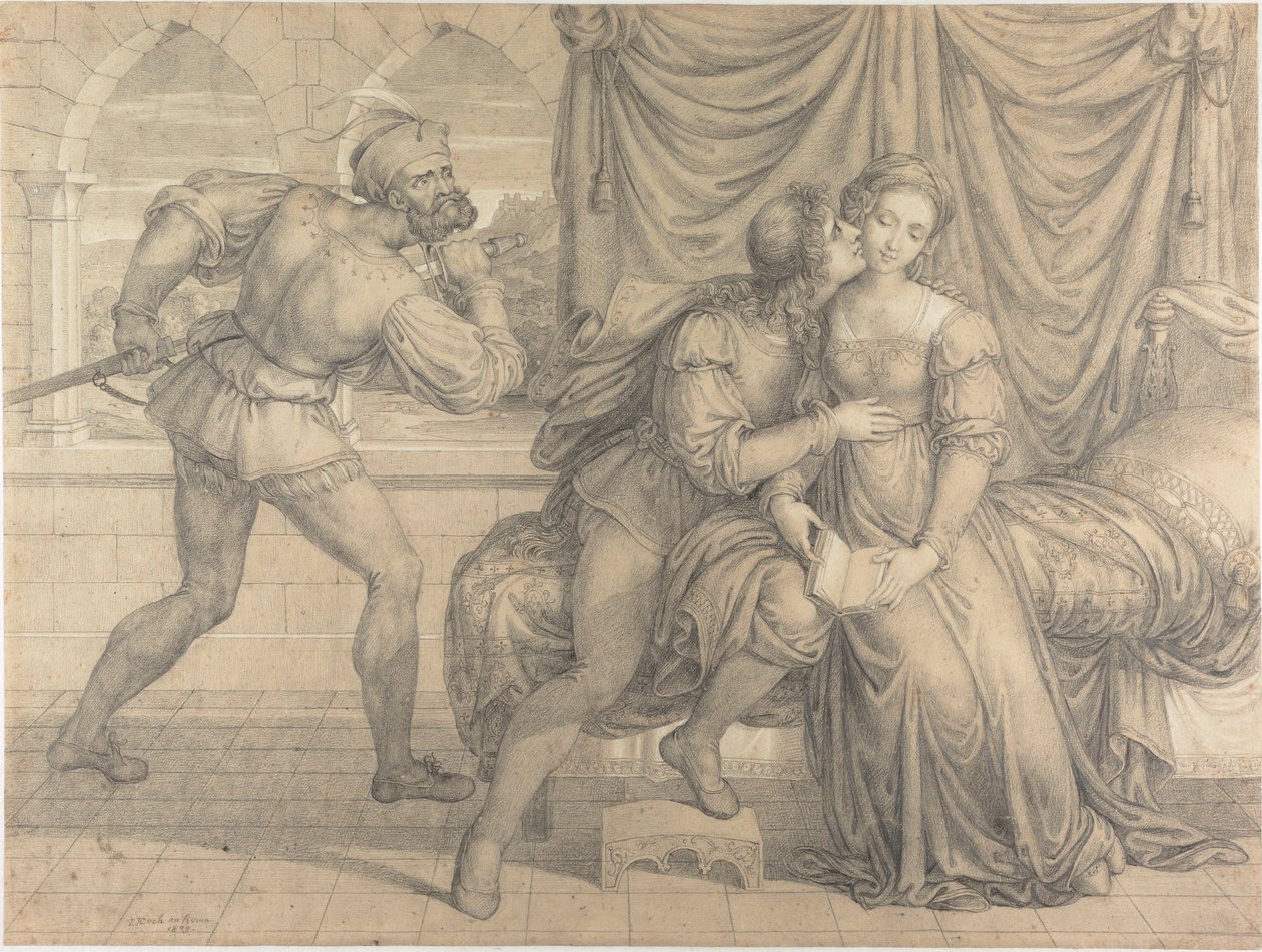 Paolo og Francesca, overrasket av Gianciotto Malatesta, 1809. av Joseph Anton Koch