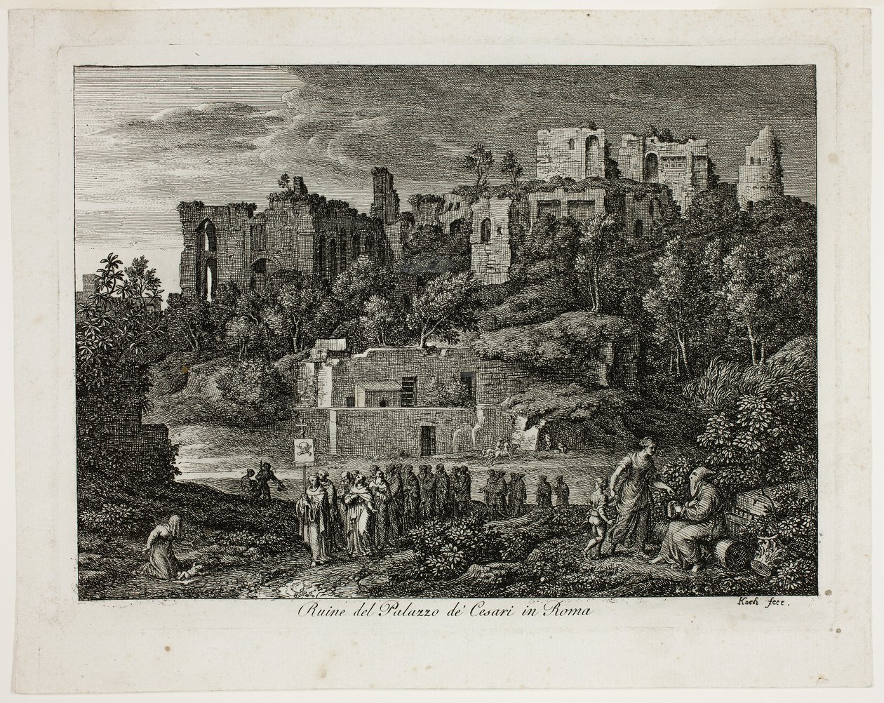 Ruinene av Cæsarnes palass i Roma, plate åtte fra Die Römische Ansichten av Joseph Anton Koch