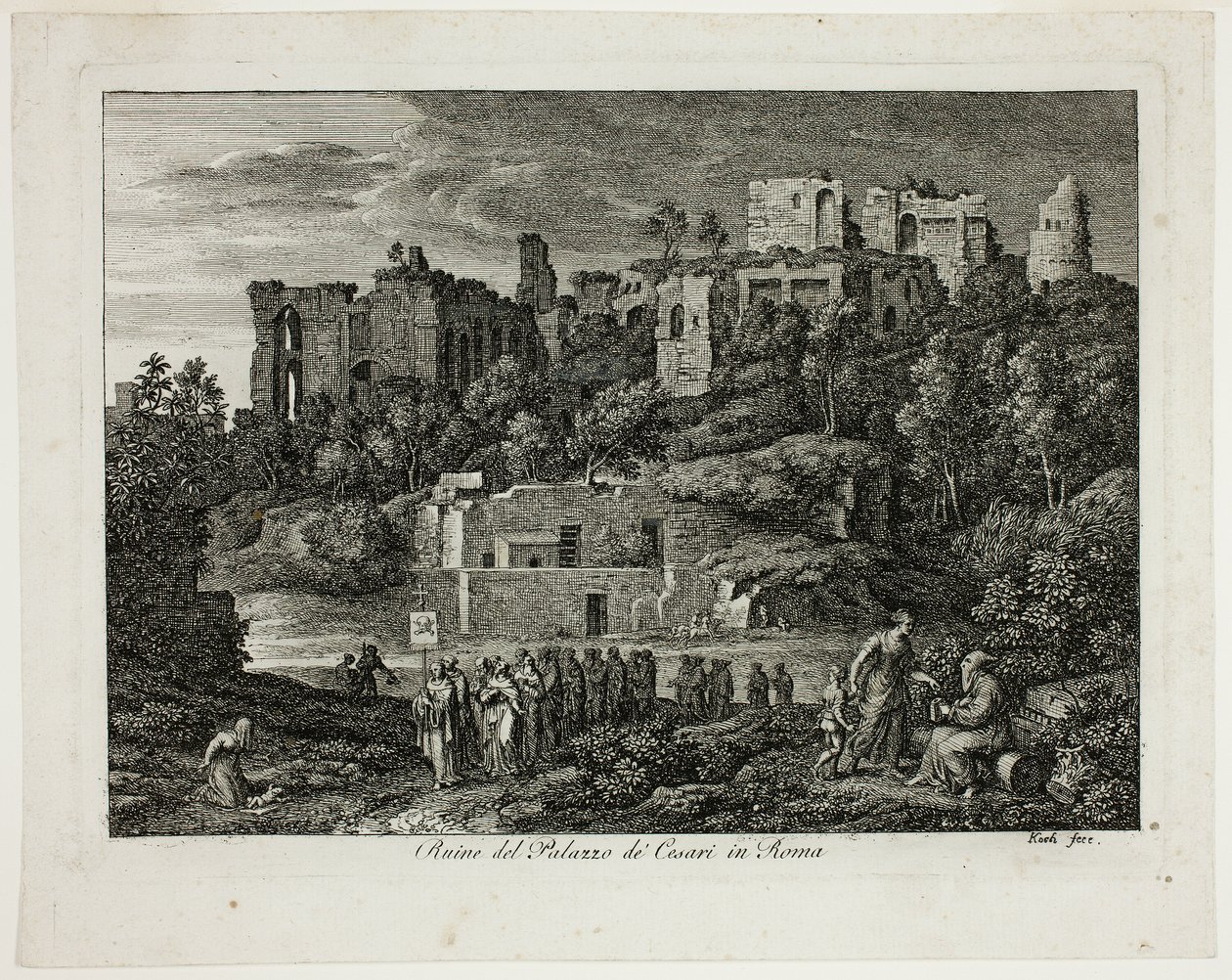 Ruinene av Cæsarnes palass i Roma, plate åtte fra Die Römische Ansichten av Joseph Anton Koch