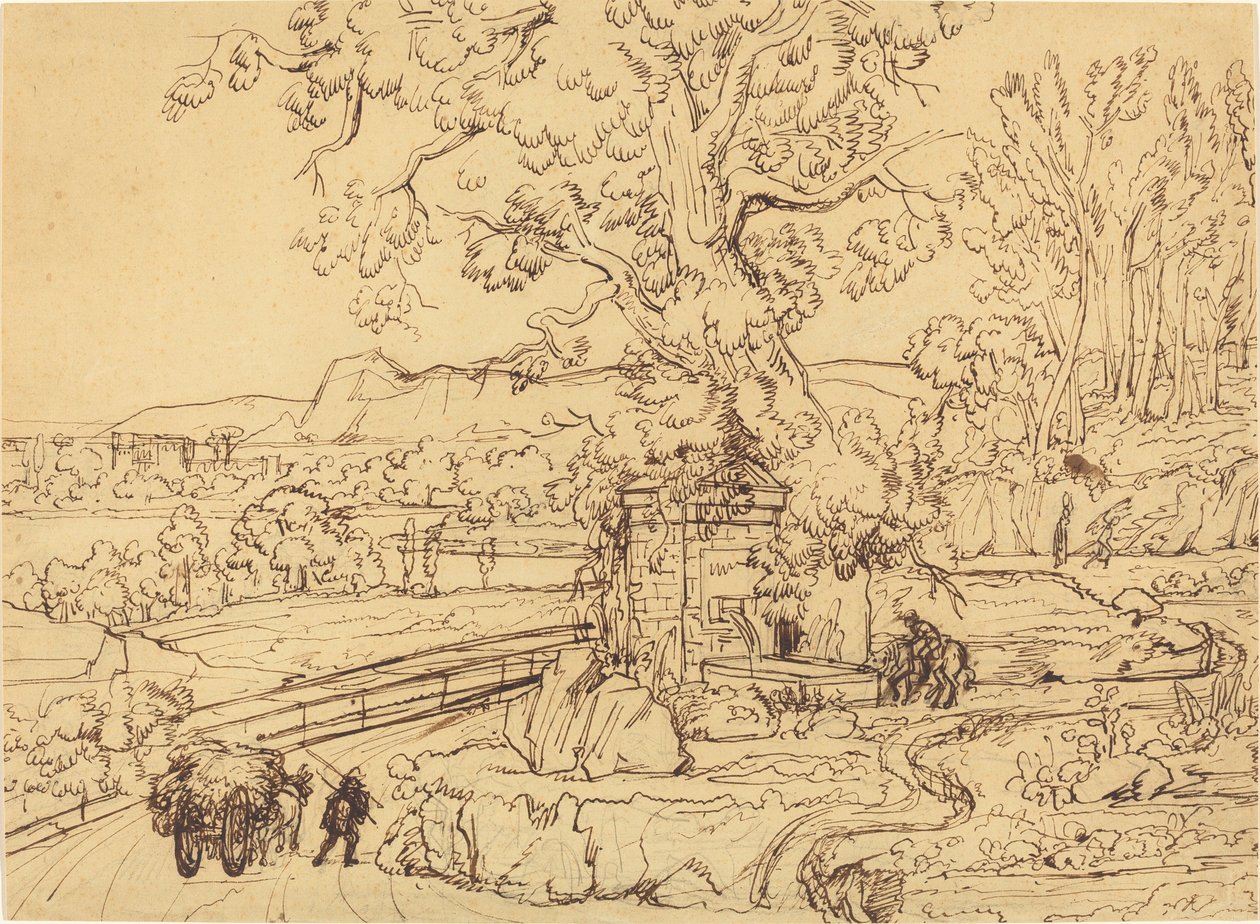 Den romerske Campagna med en gammel fontene av Joseph Anton Koch