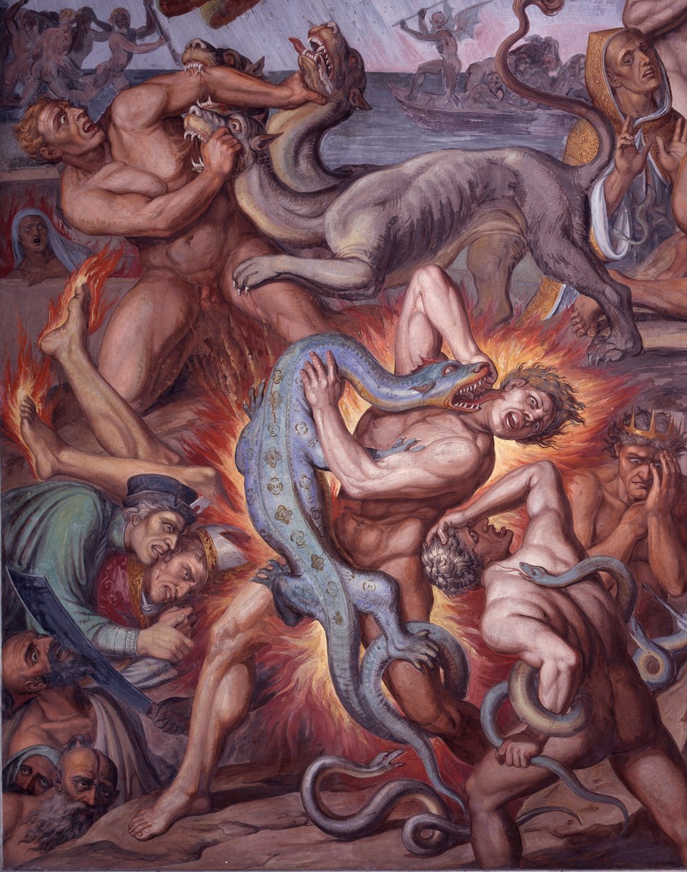 Helvete fra Dantes The Divine Comedy - Detail - Fresco av Joseph Anton Koch