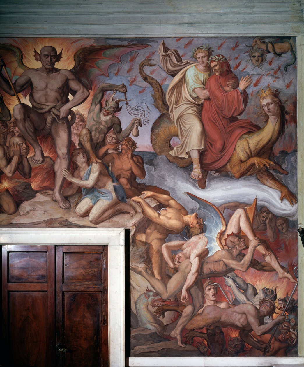 Helvete fra Dantes The Divine Comedy - Detail - Fresco av Joseph Anton Koch