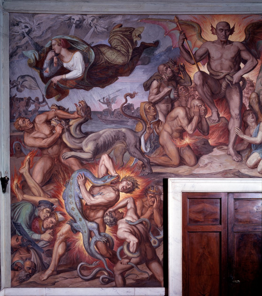 Helvete fra Dantes The Divine Comedy - Detail - Fresco av Joseph Anton Koch