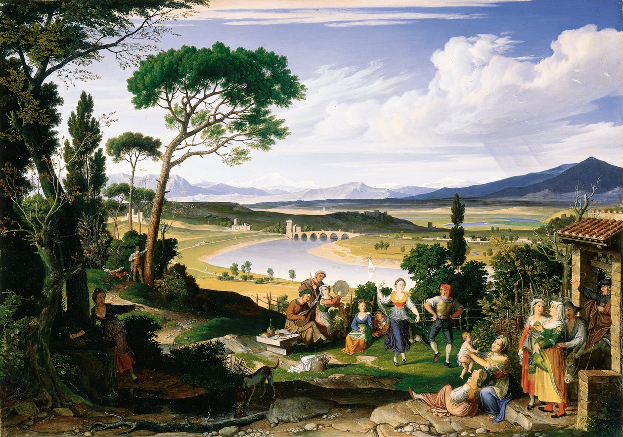 Tiberlandskap med muntre countryfolk, 1817 av Joseph Anton Koch