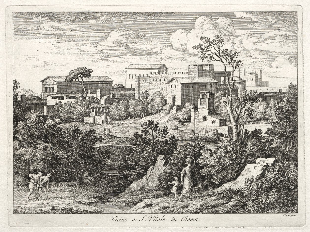 Utsikt over San Vitale, Roma, ca. 1810. av Joseph Anton Koch