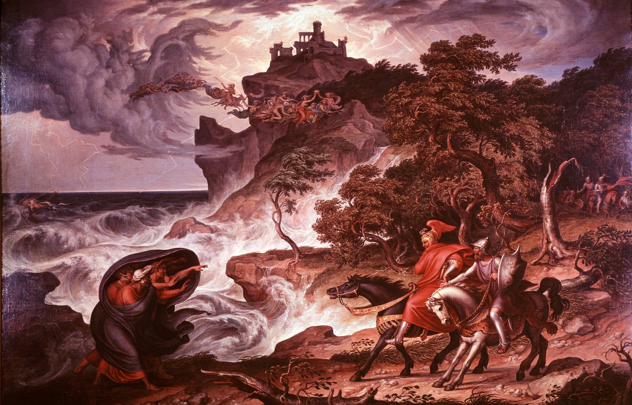 Macbeth og heksene, 1835 av Joseph Anton Kock