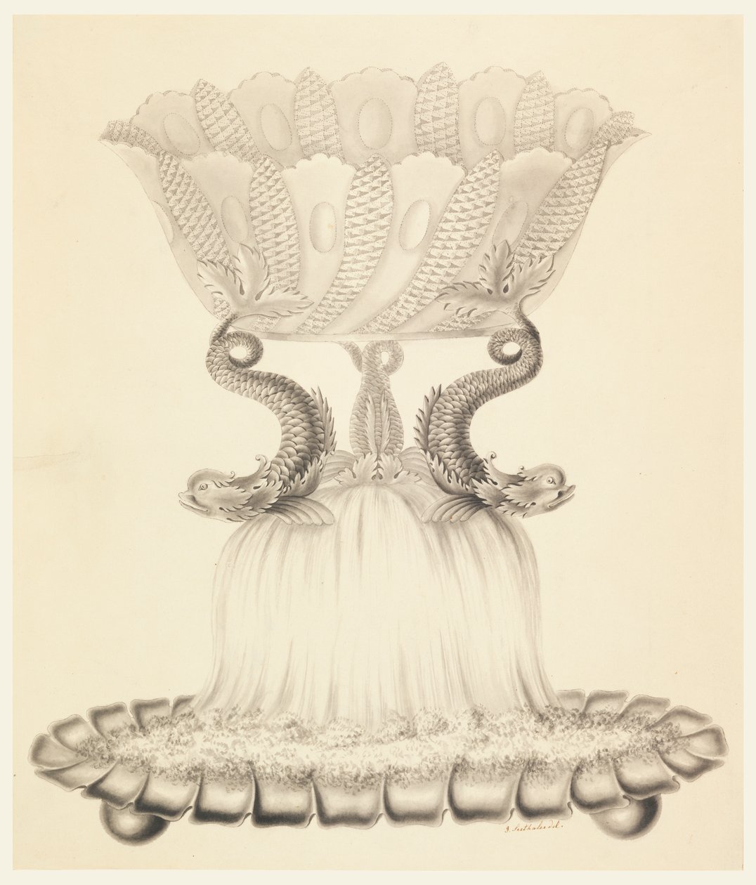 Design for en sølv- og krystallkompott av Joseph Anton Seethaler Ii