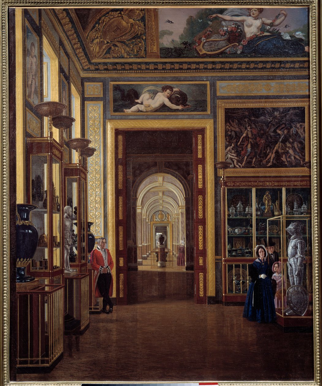 Smykkerommet ved Louvre og enfilade av Charles X-rommene. Maleri av Joseph Auguste (1800-tallet) av Joseph Auguste