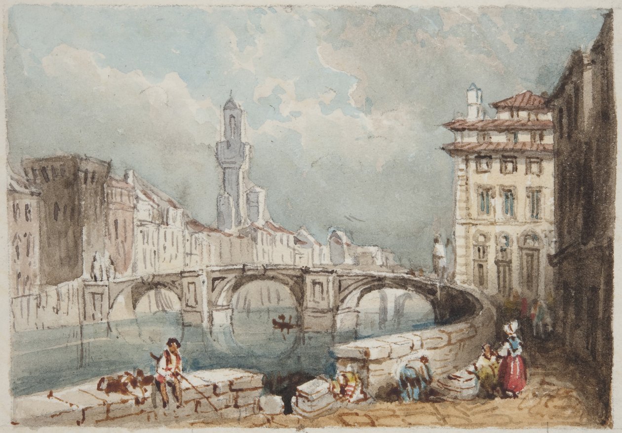 Florence, limt inn i Thomas Moodys Journal of a tour through Sveits og Italia, 1822 (wc på papir) av Joseph Axe Sleap