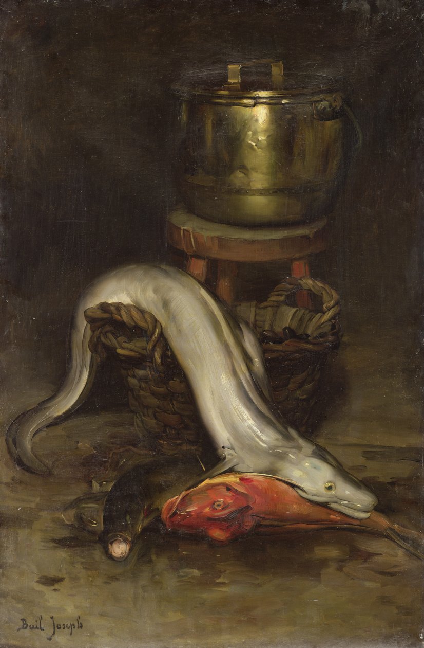 Stilleben med fisk og gryte av Joseph Bail