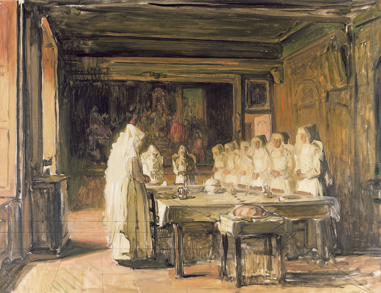 The Sisters of the Hospice de Beaune Saying Grace, slutten av 1800-tallet av Joseph Bail