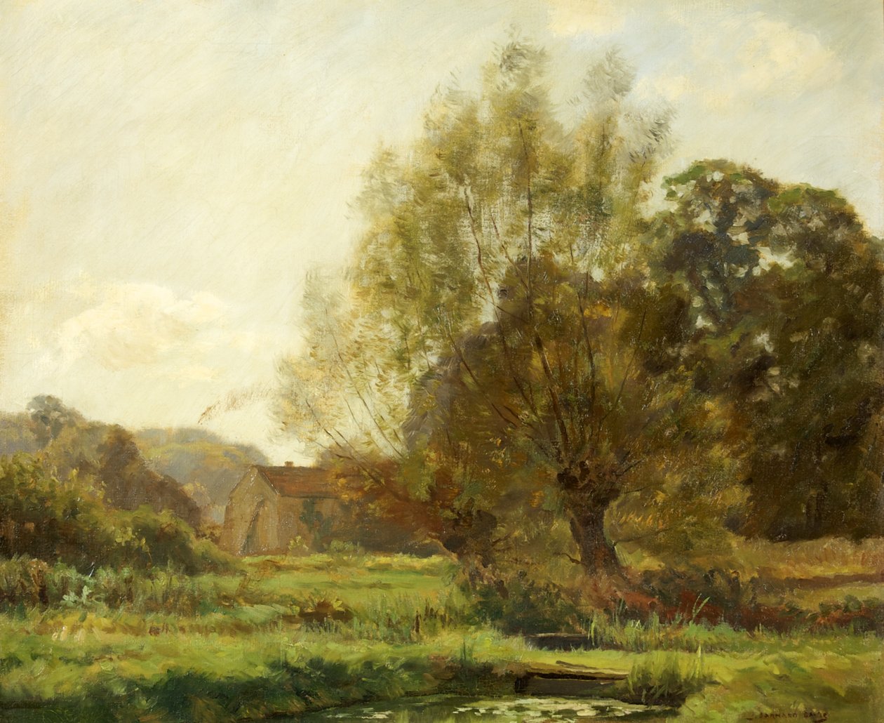 Bibury, Fishponds (olje på lerret) av Joseph Barnard Davis